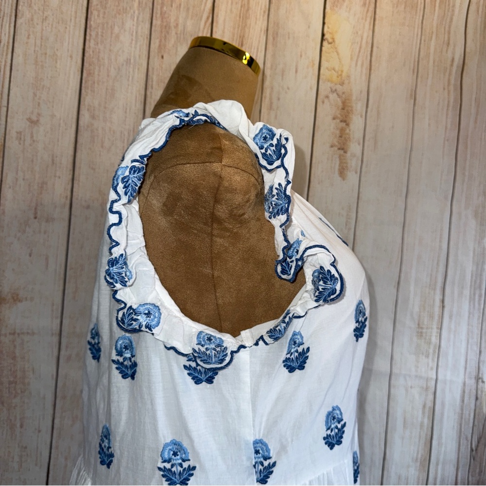 A Loves A Floral Embroidered Tiered Babydoll Mini Dress, Blue & White, Ruffle L - Picture 6 of 12